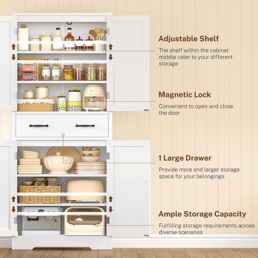 TEENFON Storage Cabinet, Pantry Cabinet with 2 Adjustable Shelves & Large...