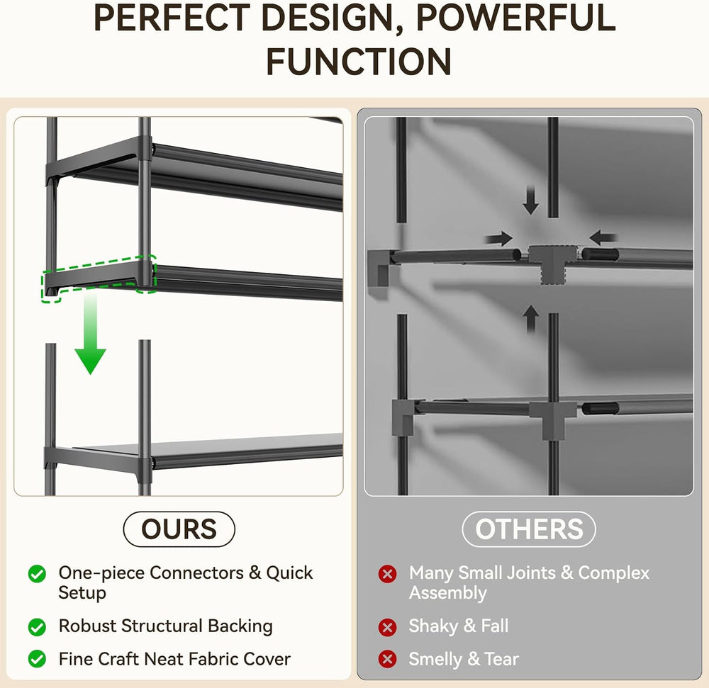 Shoe Rack Dustproof Sturdy 10Tier Tall Large Storage with Side Pocket