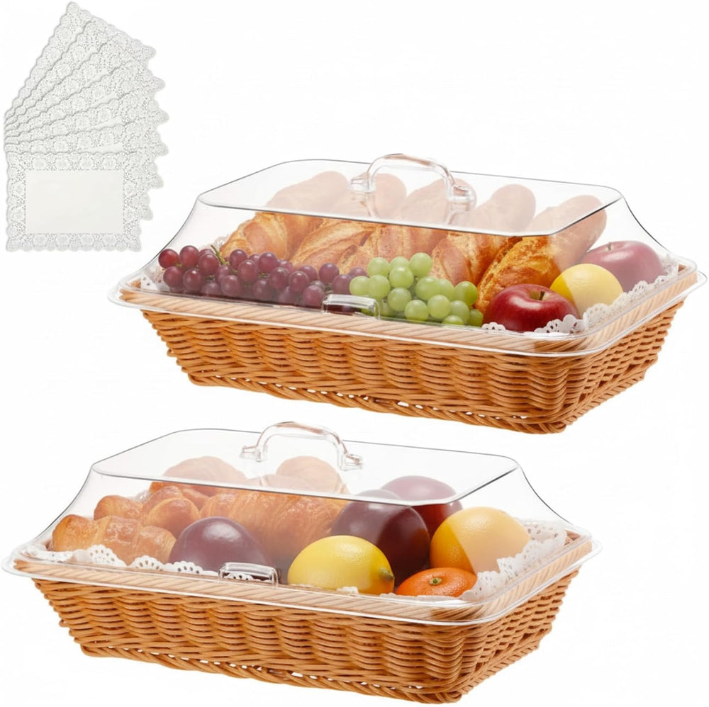 Mumufy 2 Packs Bread Baskets for Serving with Lid 15.75x11.81x2.95'' ...