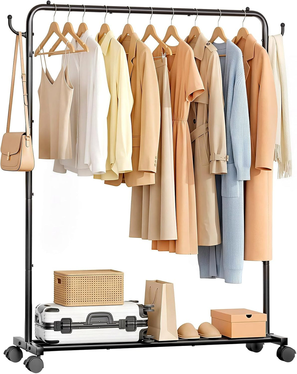 Homde Portable Clothes Rack for Bedroom: 4 Lockable Wheel Move Room-to-Room
