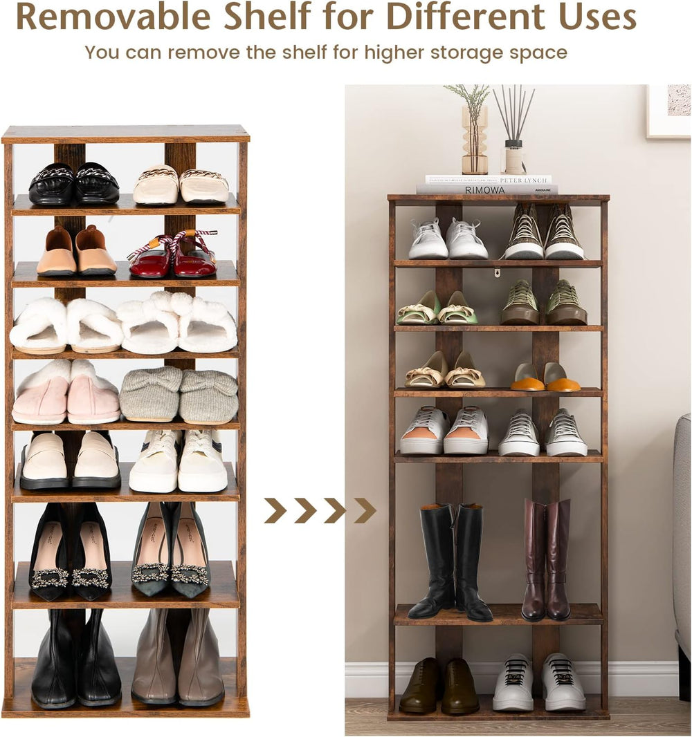 Tangkula 8-Tier Vertical Shoe Rack, Space-Saving Corner Shoe Organizer for 14...