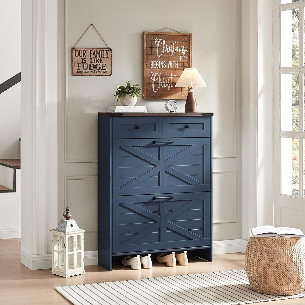 Barnyatoh Farmhouse Shoe Cabinet with 2 Flip Drawers & 2 Storage Drawers