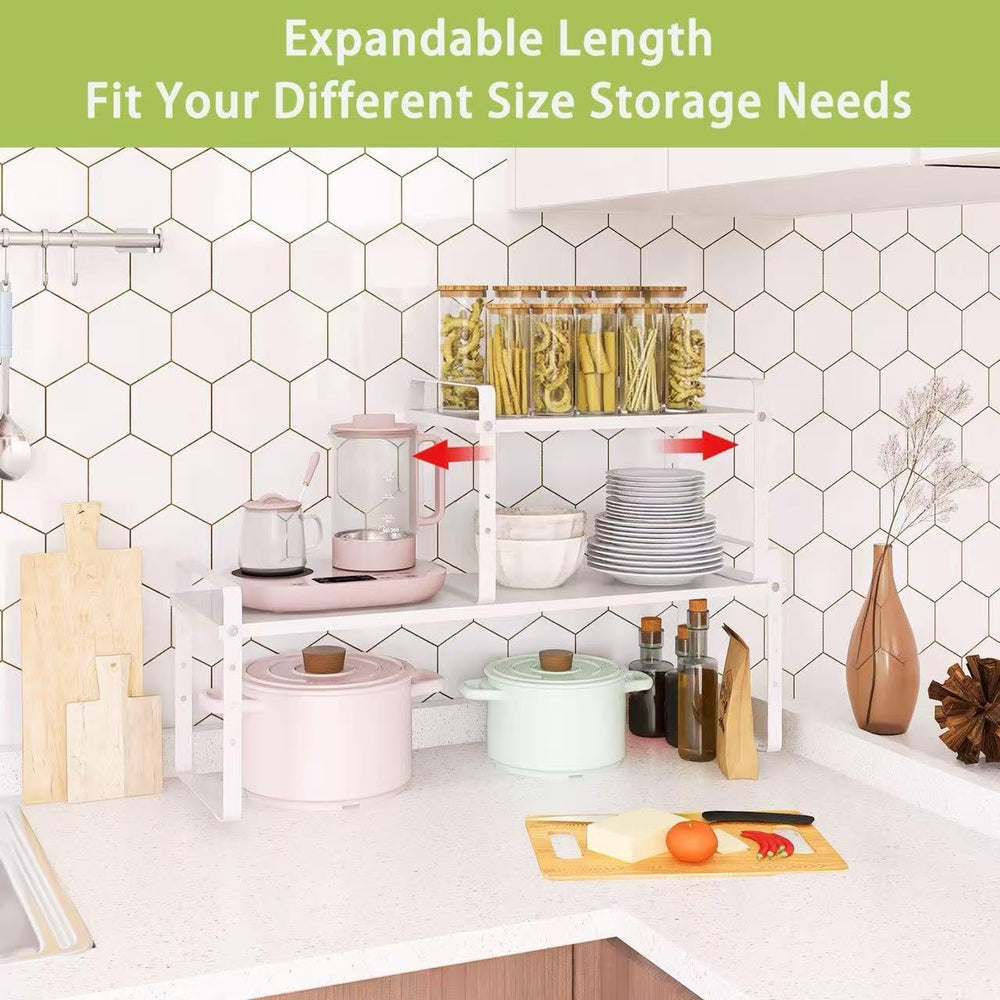Expandable Cabinet Shelf Organizer Rack, Stackable Kitchen Counter Storage Sh...