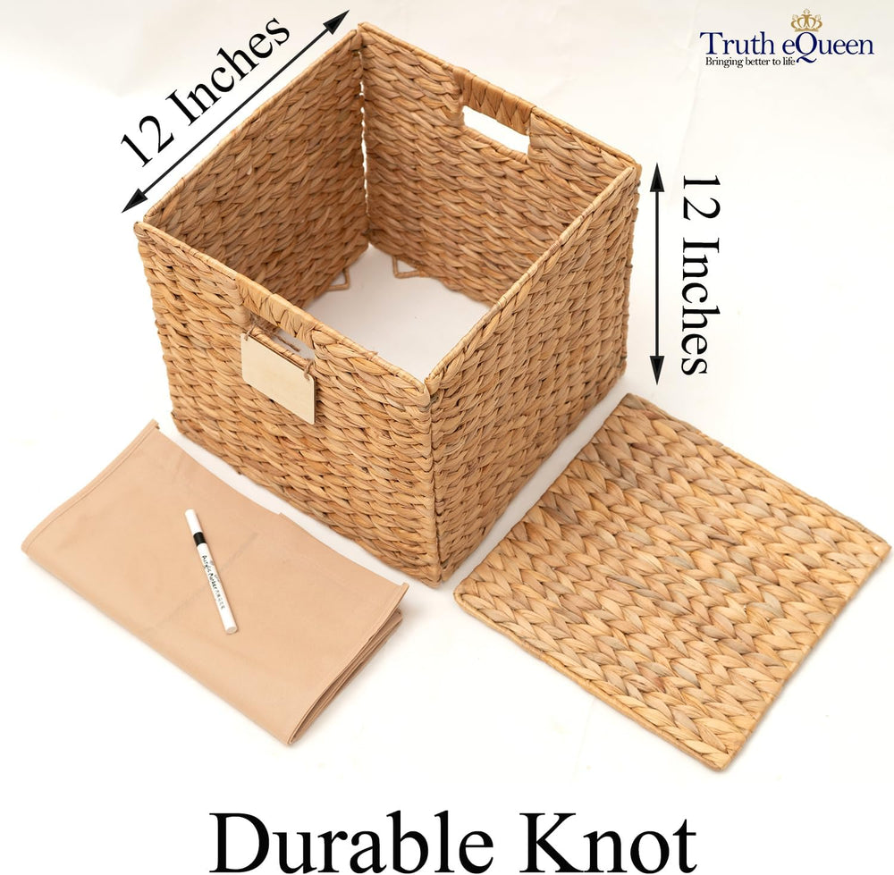 Water Hyacinth Storage Baskets Set of 4, 12x12x12 Wicker Cube Storage Bins fo...