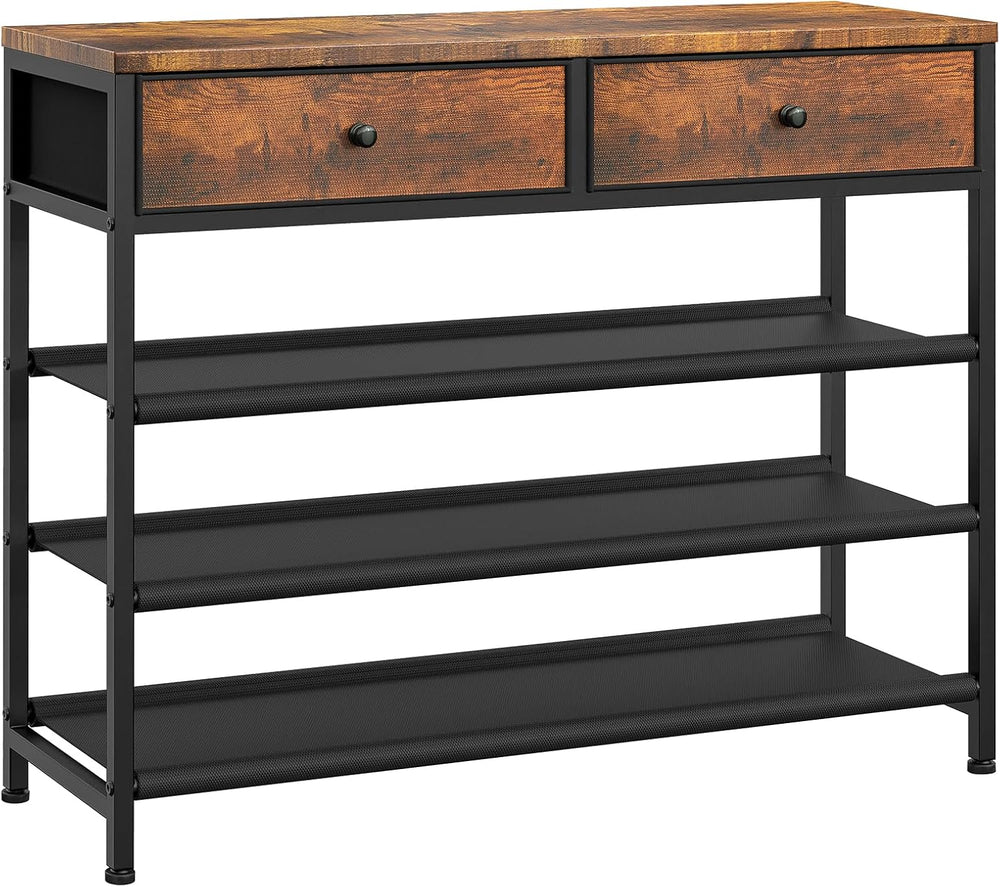 usikey Shoe Rack, 4 Tier Shoe Storage Organizer with 2 Drawers, Metal Shoe Sh...