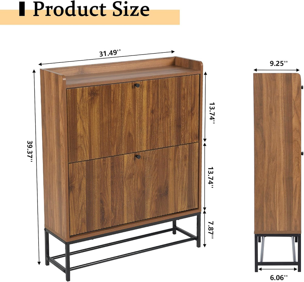 RARZOE Fluted Shoe Cabinet for Entryway with 2 Flip Drawers, Narrow Wood Shoe...