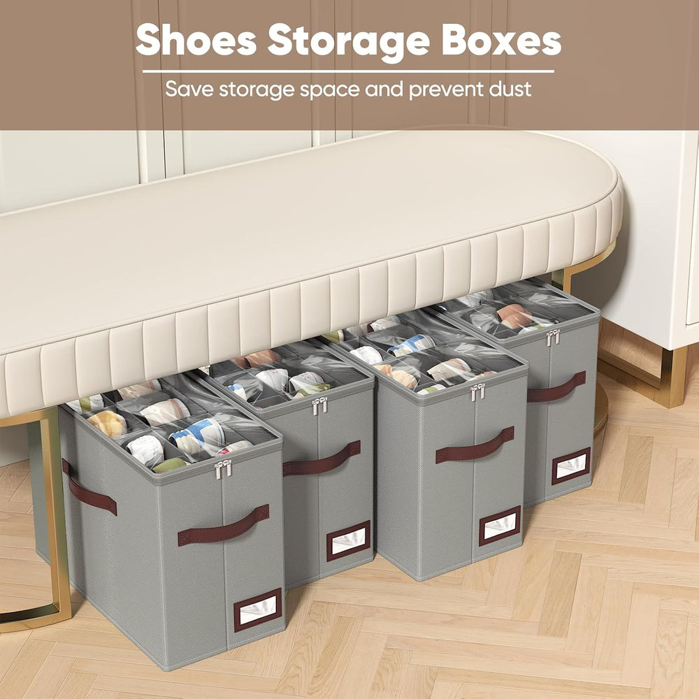 OIAHOMY 4 Pack Shoe Organizer for Closet, Foldable Shoe Storage Bins with Adj...