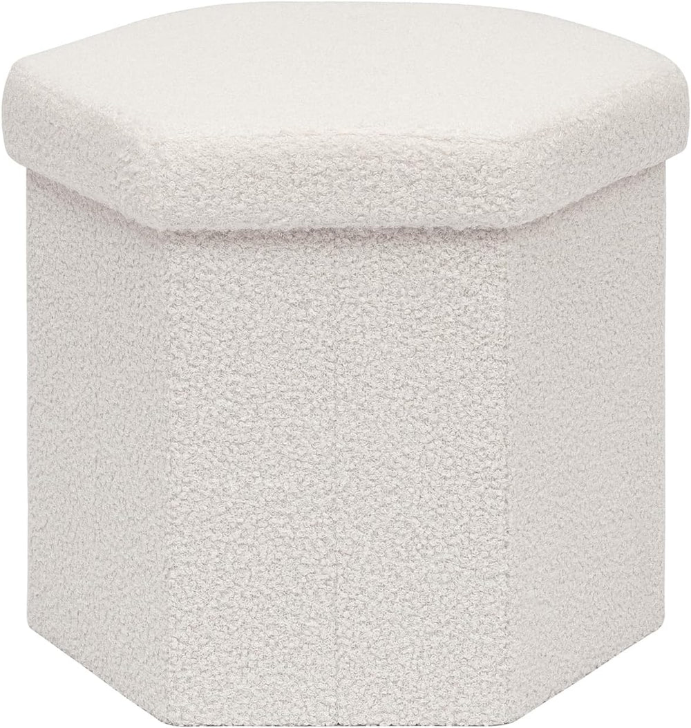 B FSOBEIIALEO Storage Ottoman,15" Hexagonal Teddy Pouf Ottomans,Cream White