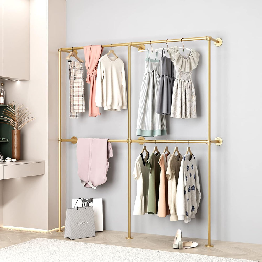 Industrial Pipe Clothing Rack Wall Mounted,Clothes Racks with Double Hanging ...