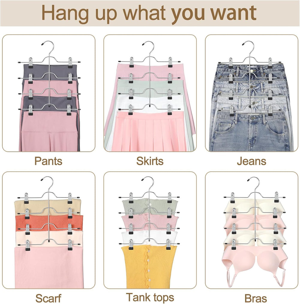 TOPIA HANGER 4 Tier Metal Skirt Hangers with Clips 80% Space Saving 4 Pack