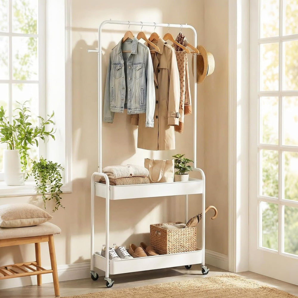 GIANTEX Rolling Clothes Rack, Heavy-Duty Clothing Rack w/ 2 Storage Baskets