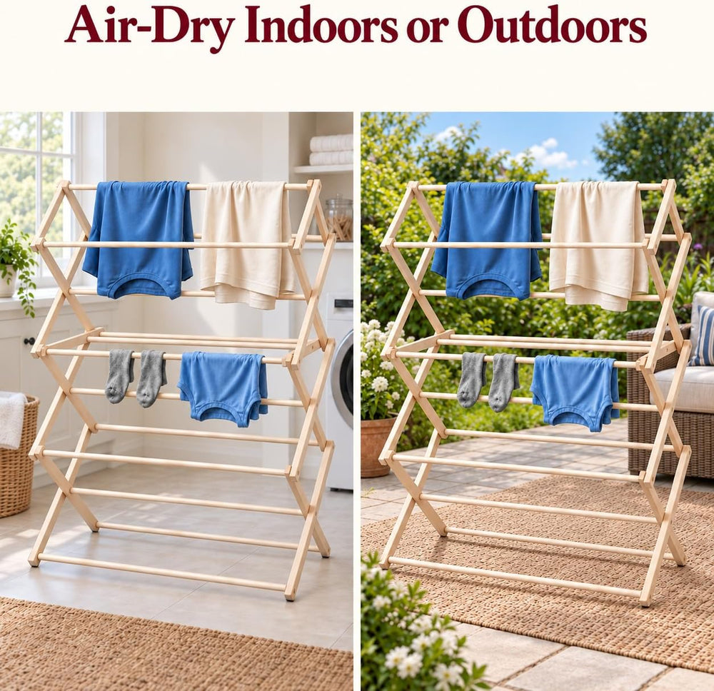Peaceful Classics Wooden Folding Laundry Rack, 60x40x20 Inches