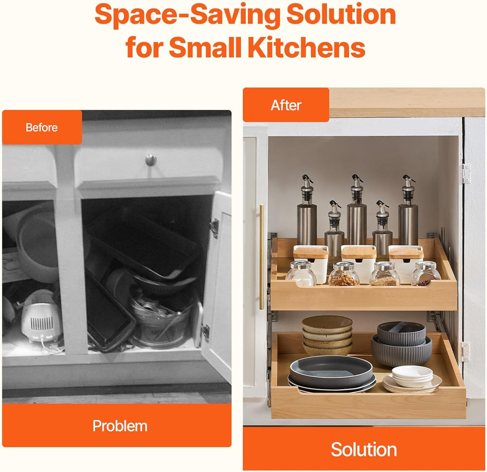 VEVOR 2 Tier Pull Out Cabinet Organizer, 20" W x 21" D Cabinet Draw...