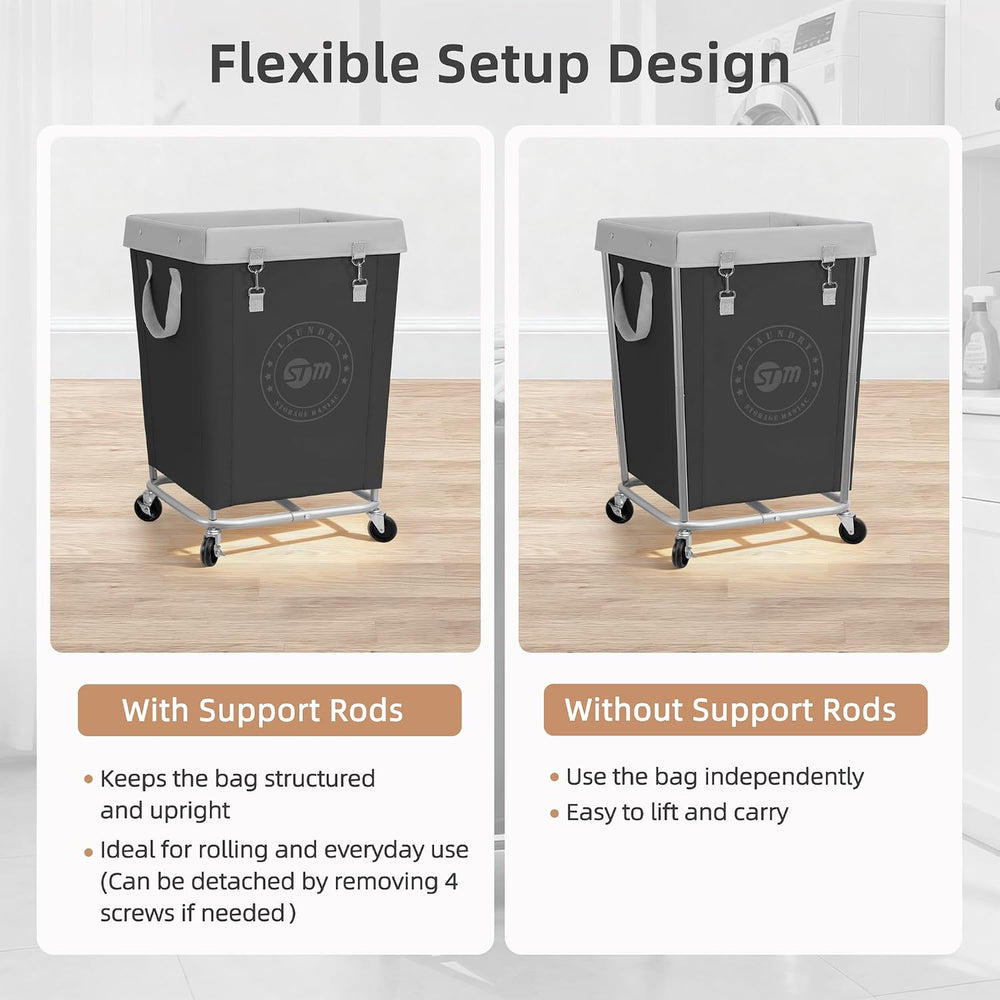 STORAGE MANIAC Commercial Laundry Hamper with Heavy Duty Steel Frame, 160 L I...