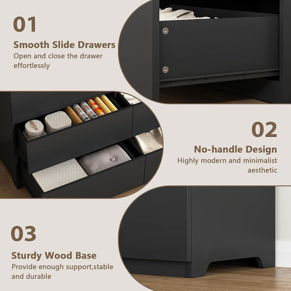 Black 6 Drawer Dresser for Bedroom,Modern Deep Drawer Dresser,Wide Long Stora...