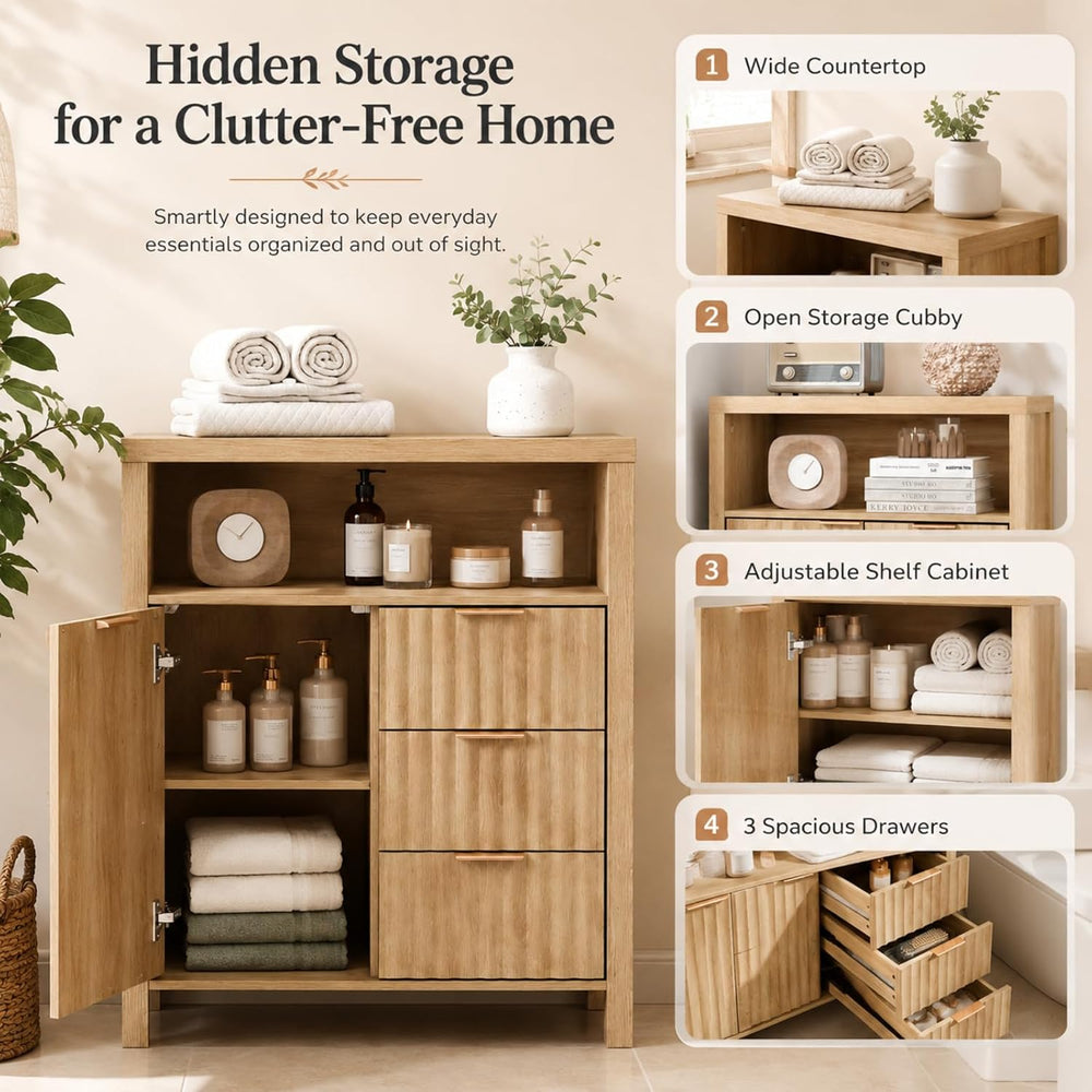 VINGLI Bathroom Storage Cabinet with 3 Drawers & Door, Slim Freestanding ...