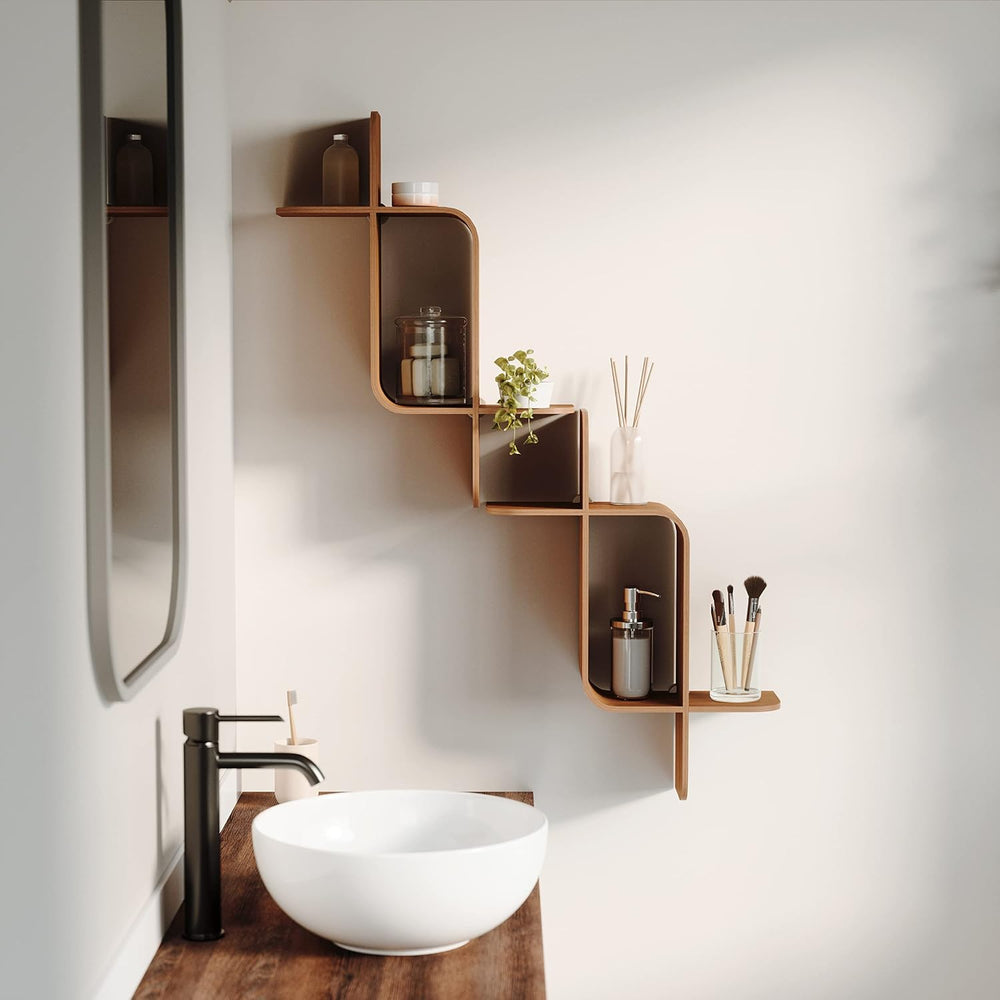 Umbra Montage Floating Wall Shelf, Wood Wall Mount Display Case, Walnut