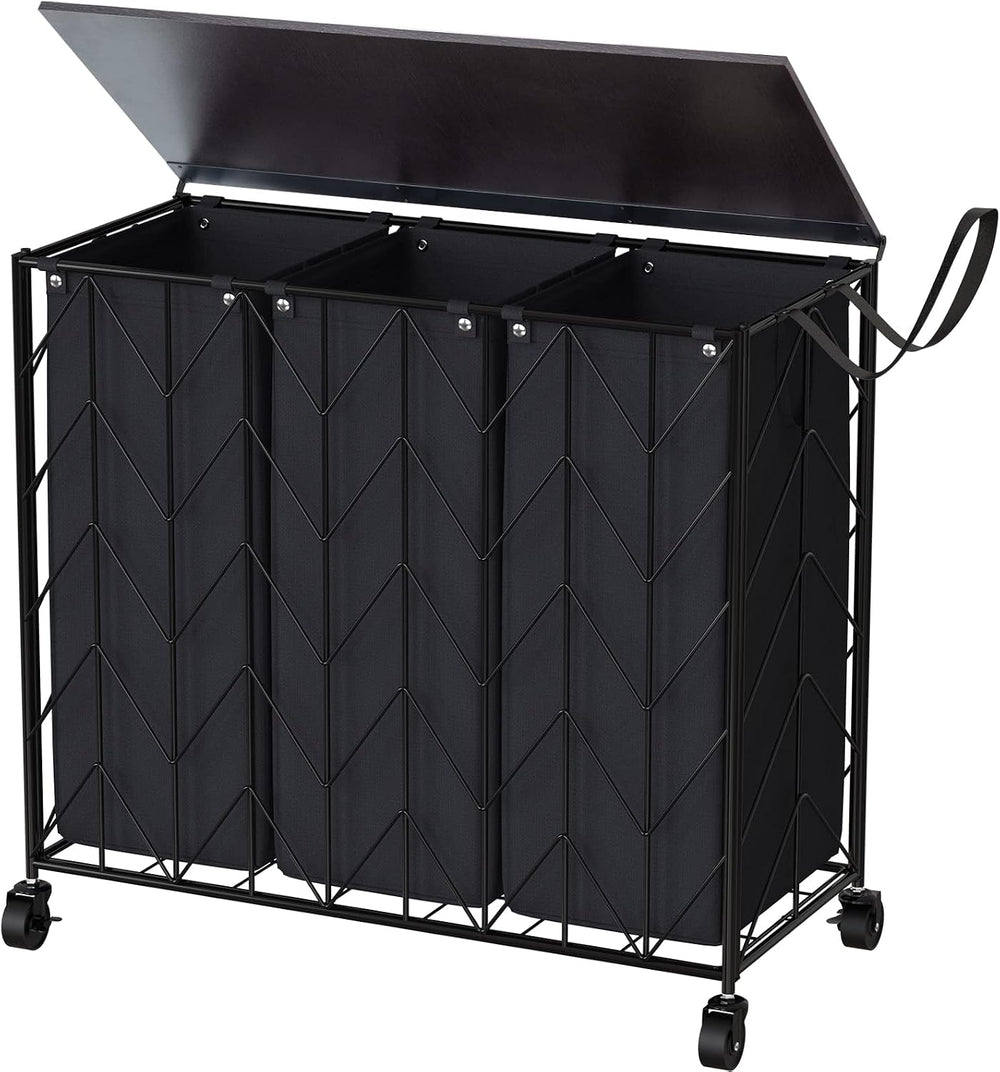 WOWLIVE Laundry Hamper 3 Section with Lid, 142L Laundry Basket with Wheels