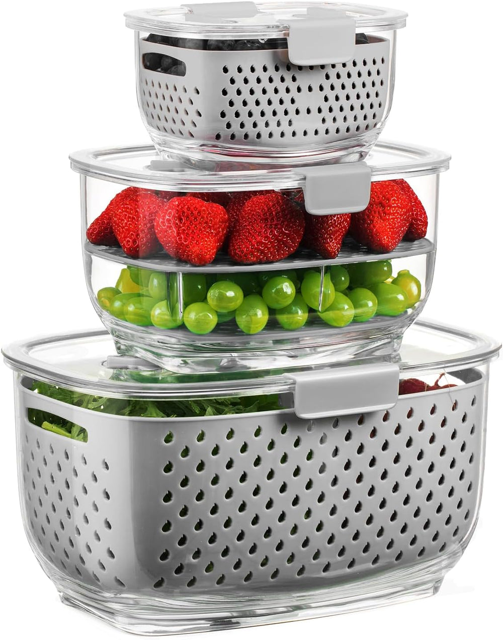 LUXEAR Fresh Produce Vegetable Fruit Storage Containers 3Piece Set, BPA-free ...