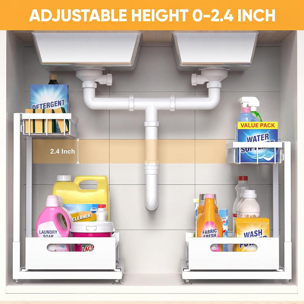 Saydear 2-Pack L-Shaped Under Sink Organizer, 2-Tier Pull-out Cabinet Rack
