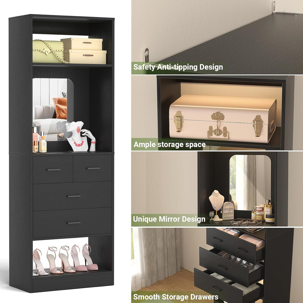 Unikito 25" Closet System with 4 Drawers, Storage Shelves, Mirror Design