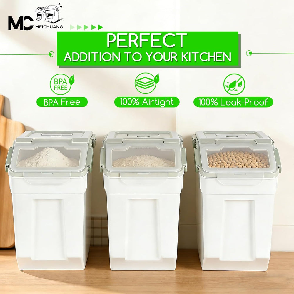 4 Pack Grain Food Storage Container, 20LB Airtight Rice Bin Storage Bucket wi...