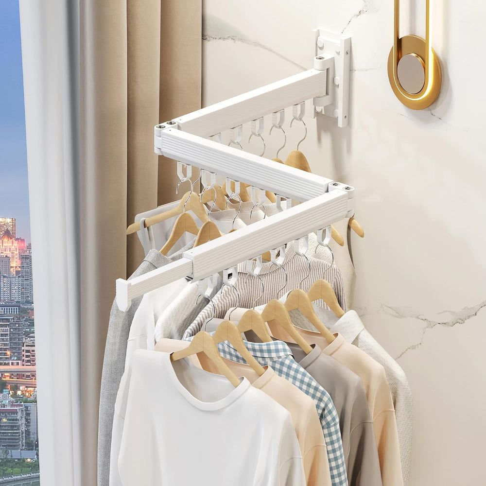 Wall Mounted Foldable Clothes Drying Rack, Heavy Duty 3-Fold Laundry Airer wi...