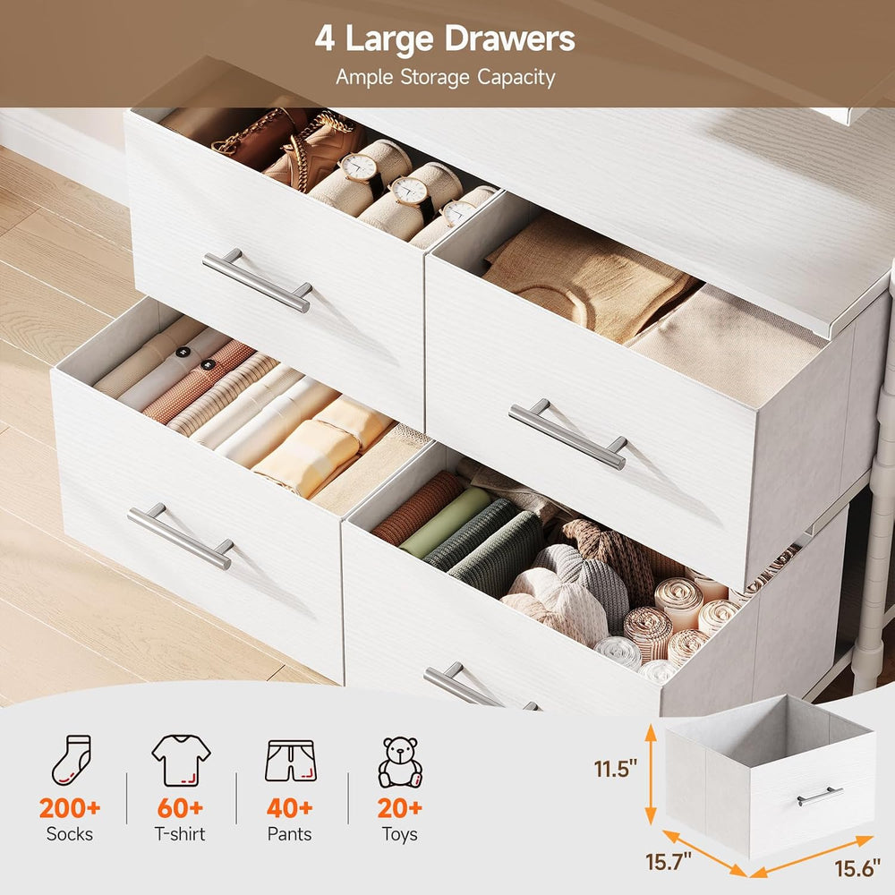 ONBRILL T4 Closet System with Stepless Dimmable LED Light & Drawers, White