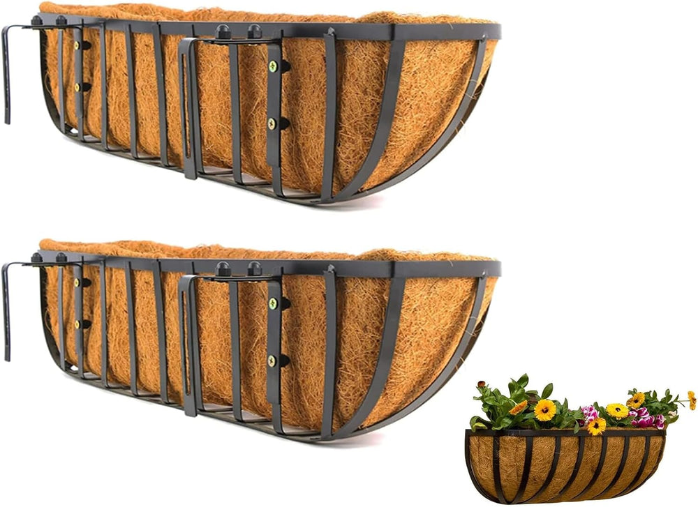 30 Inch Window Box Planters 2 Pack with Coco Liners, Rustproof Metal Hanging ...