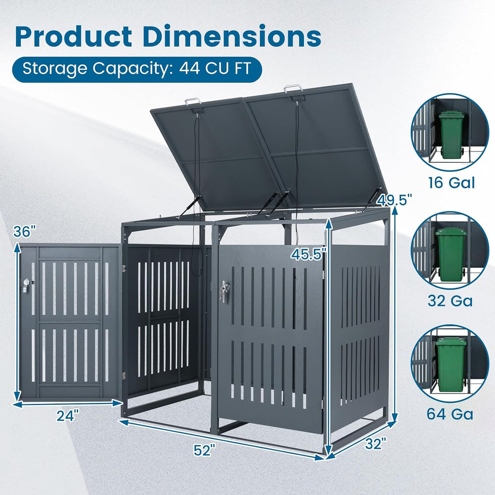 Goplus 44 Cu.Ft Outdoor Trash Can Storage, Garbage Can Hider Outdoor with 2 L...