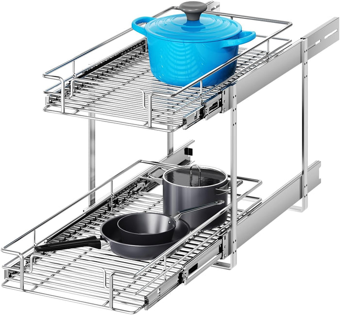 2 Tier Individual Pull Out Cabinet Organizer 12½" W x 21½" D, Heavy Duty