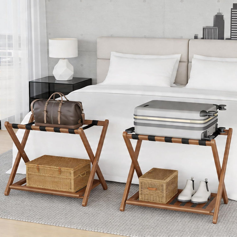 Full Assembled 26.77"L Luggage Rack for Guest Room, Set of 2, Walnut