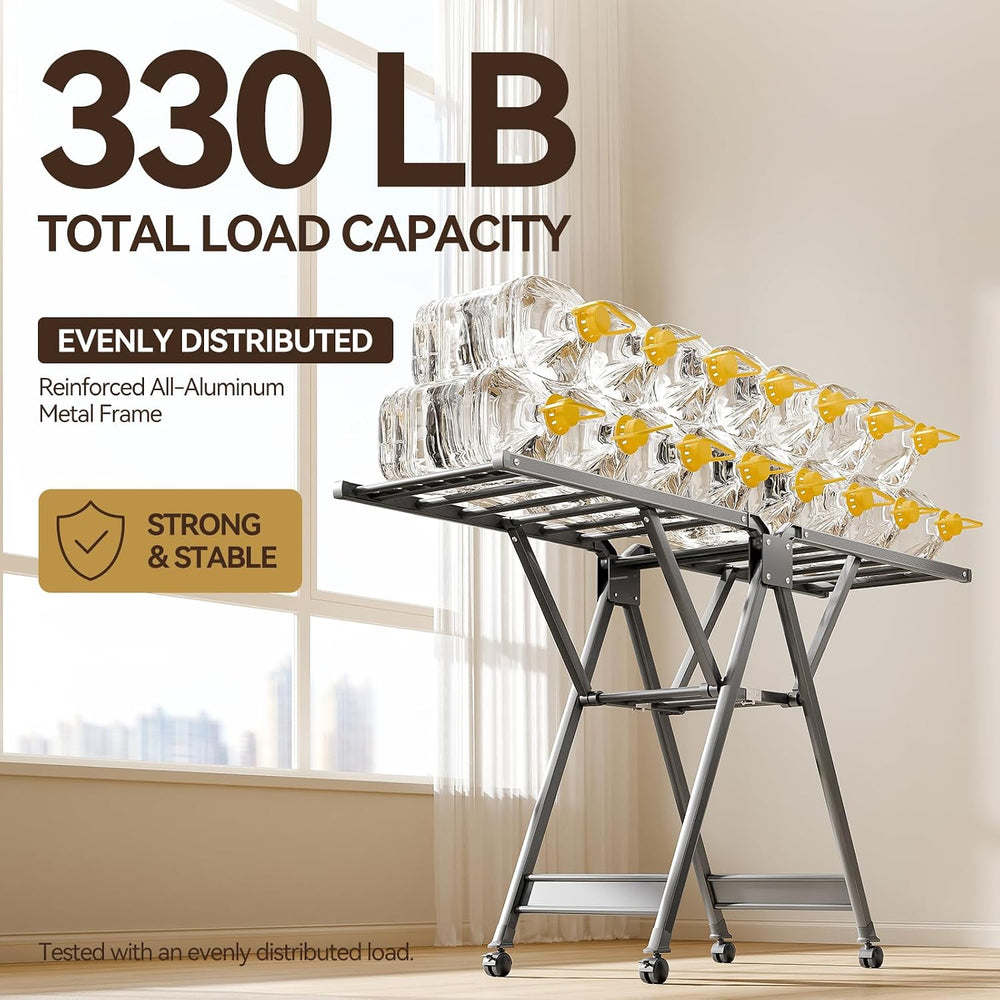 SUJI Collapsible Clothes Drying Rack, Dual Wing with Wheels, Grey