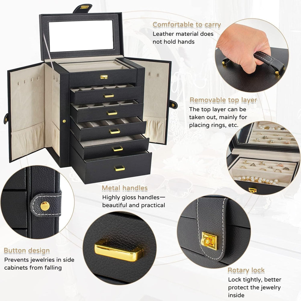 AKOZLIN 6-Tier Jewelry Box Organizer 5 Drawers Jewelry Storage Case