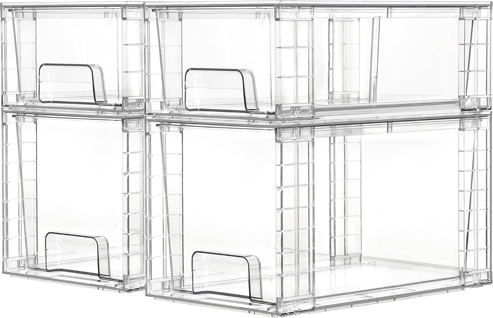 Vtopmart Clear Stackable Storage Drawers, 4 Pack Kitchen Cabinet Set