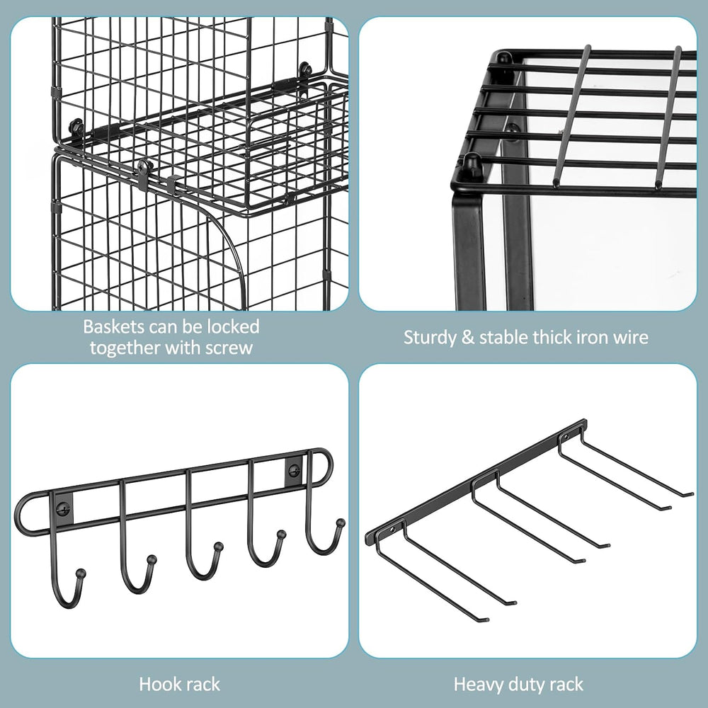 ThreeHio Garage Shelf Wall Mounted with Wire Baskets, Heavy Duty Garage Wall ...