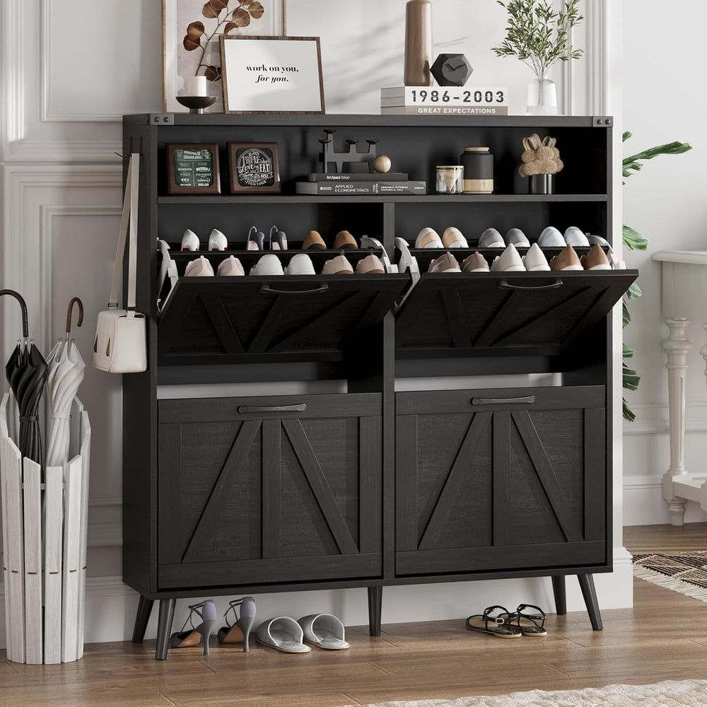 Halitaa Shoe Cabinet with 4 Flip Drawers,Farmhouse Shoe Storage Cabinet for E...