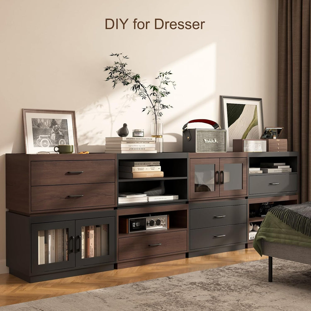 Stackable Storage with 2 Drawers, 28"W Storage Bins for Closet Organizers