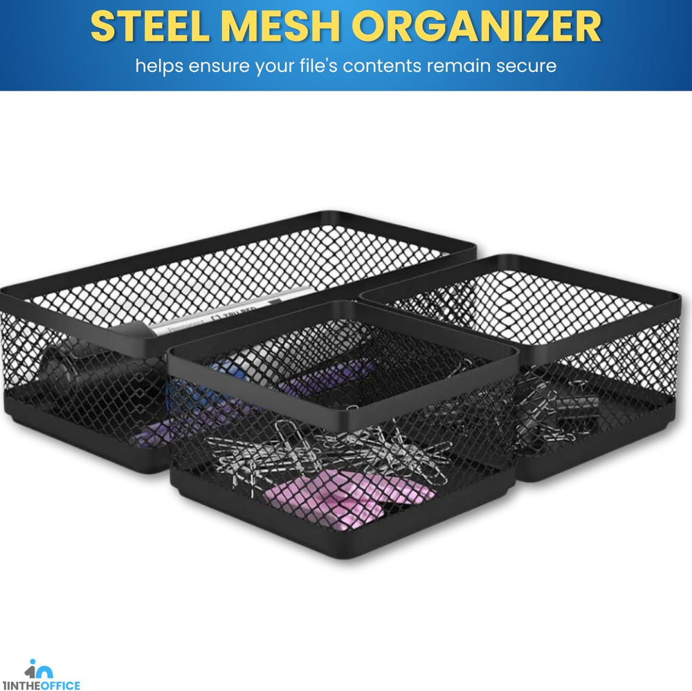1InTheOffice Mesh Collection Desk Drawer Organizer Tray 3 Compartment - Stack...