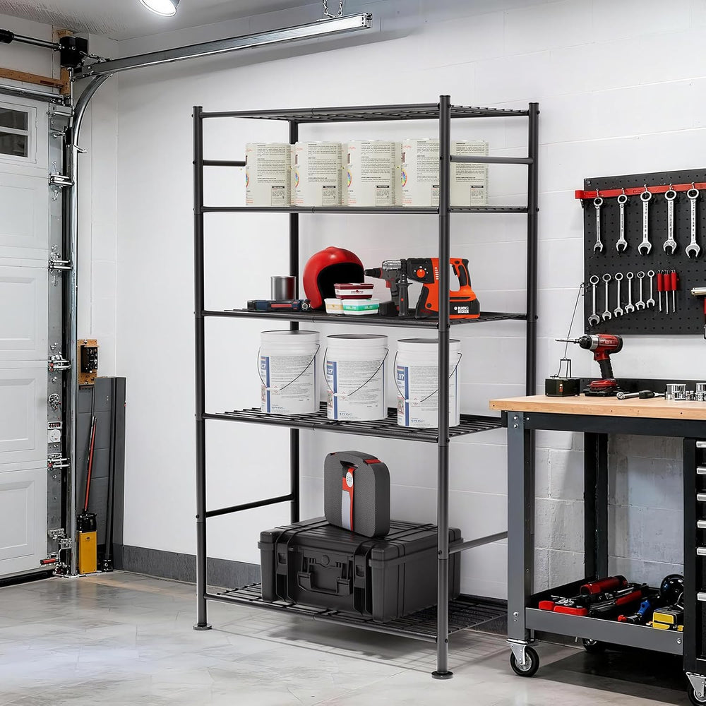 5 Tier Shelf Organizer Rack, Metal Shelving Unit with Adjustable Leveling Fee...
