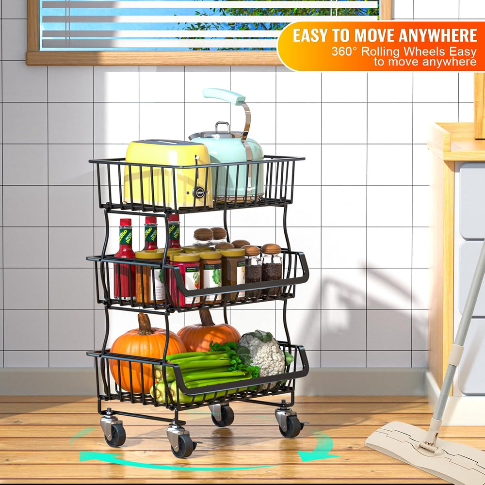 Gsiekare 3-Tier Rolling Pantry Organizer and Storage Cart with Wheels