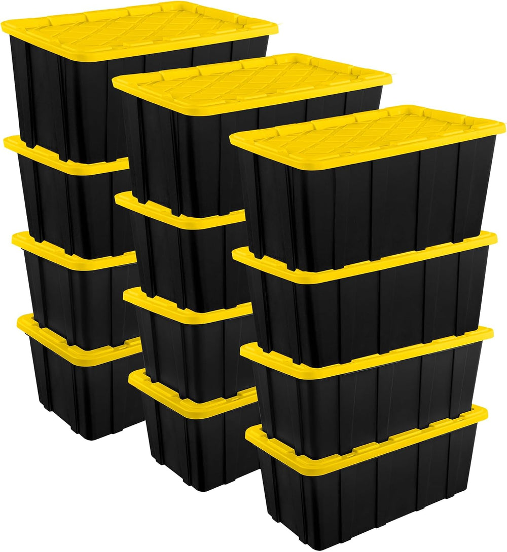 Sterilite Industrial Storage Tote with Lids for Garage, 38 Gallon, 12-Pack