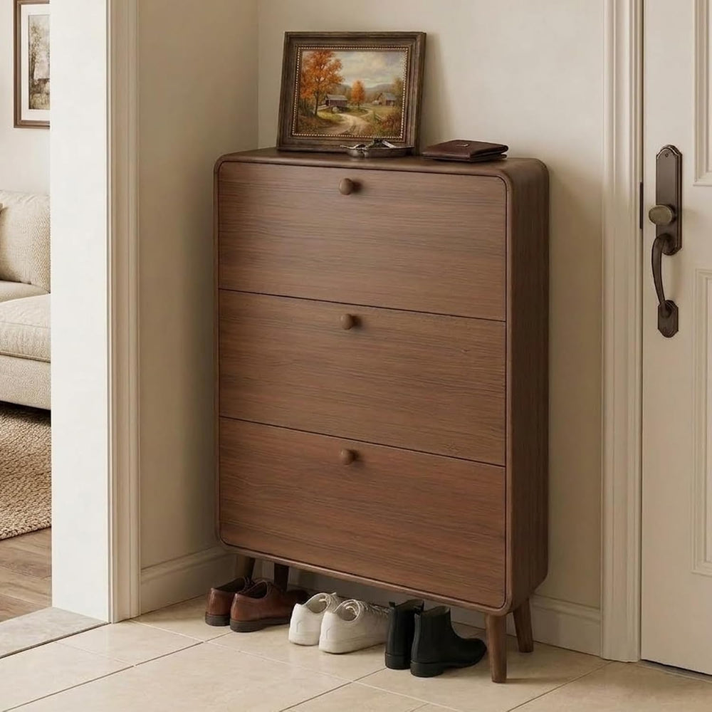 7" Slim Shoe Cabinet 3 Flip Drawers Wooden Shoe Storage Organizer