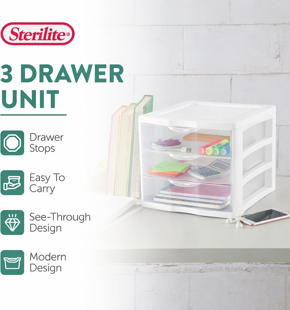 Sterilite Clearview Plastic Multipurpose Small 3 Drawer Desktop Storage Organ...