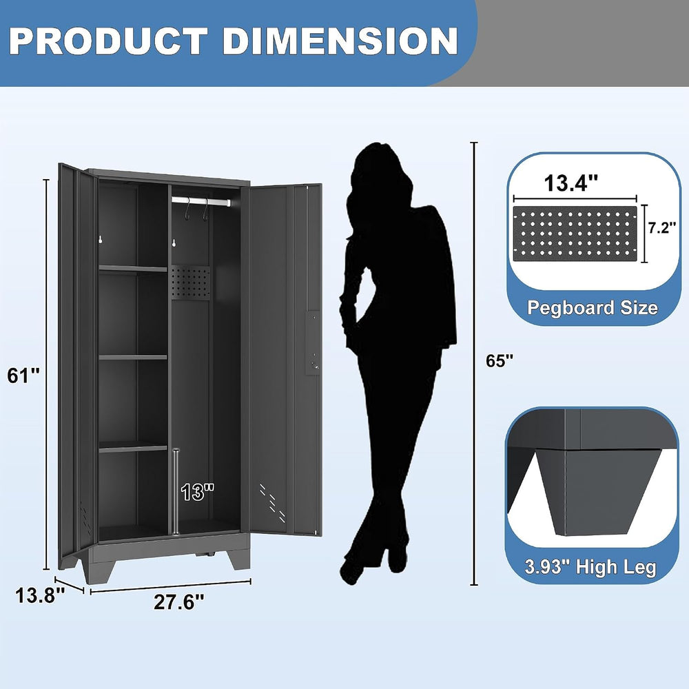 61" Broom Closet Storage Cabinet, Metal Garage Utility Cabinets