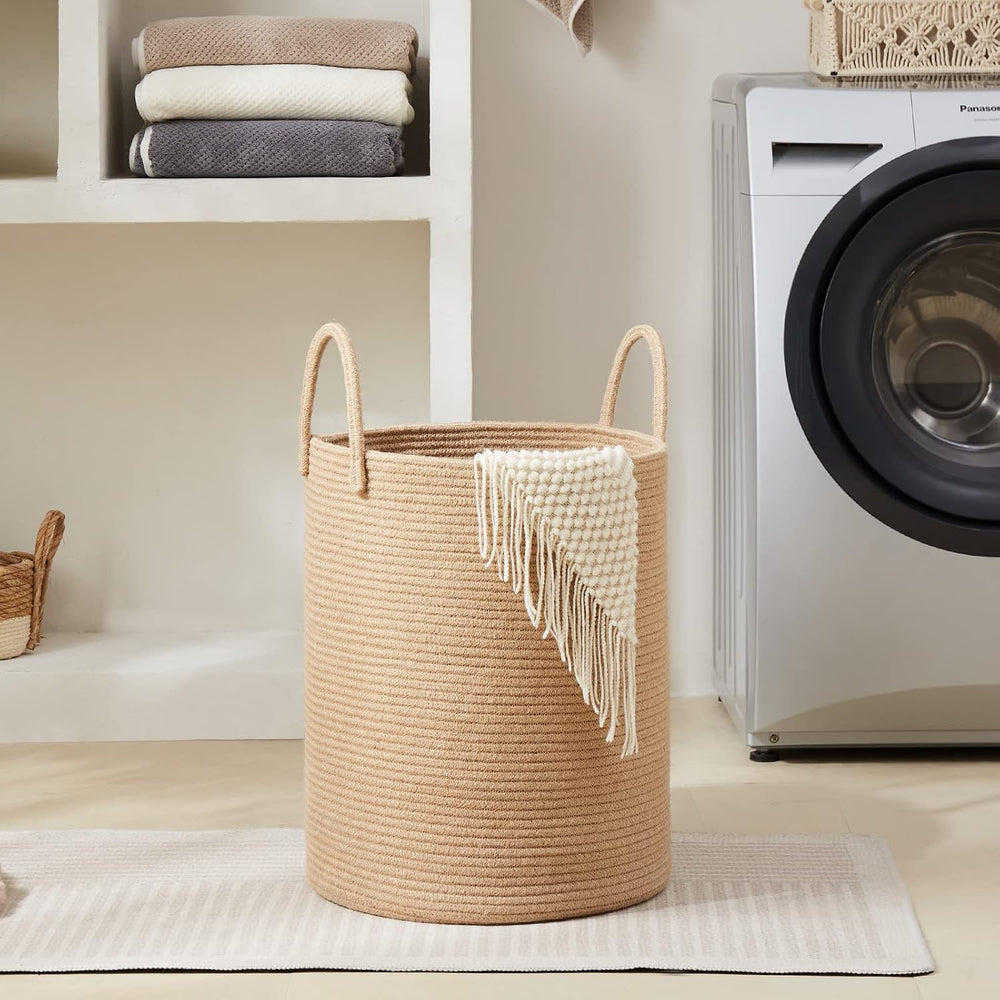 Fiona's magic Jute Rope Laundry Hamper, 72L Tall Blanket Storage