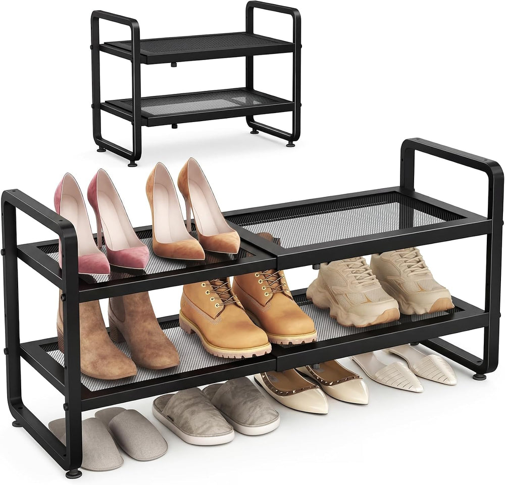 SAYZH Expandable Shoe Rack for Closet, Adjustable Metal Shoe Organizer with S...