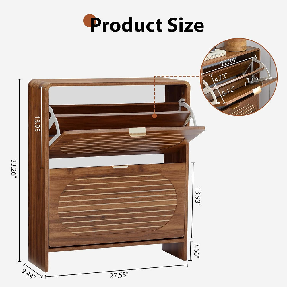 Narrow Shoe Storage Cabinet for Entryway with 2 Flip Drawers, Freestanding Wo...