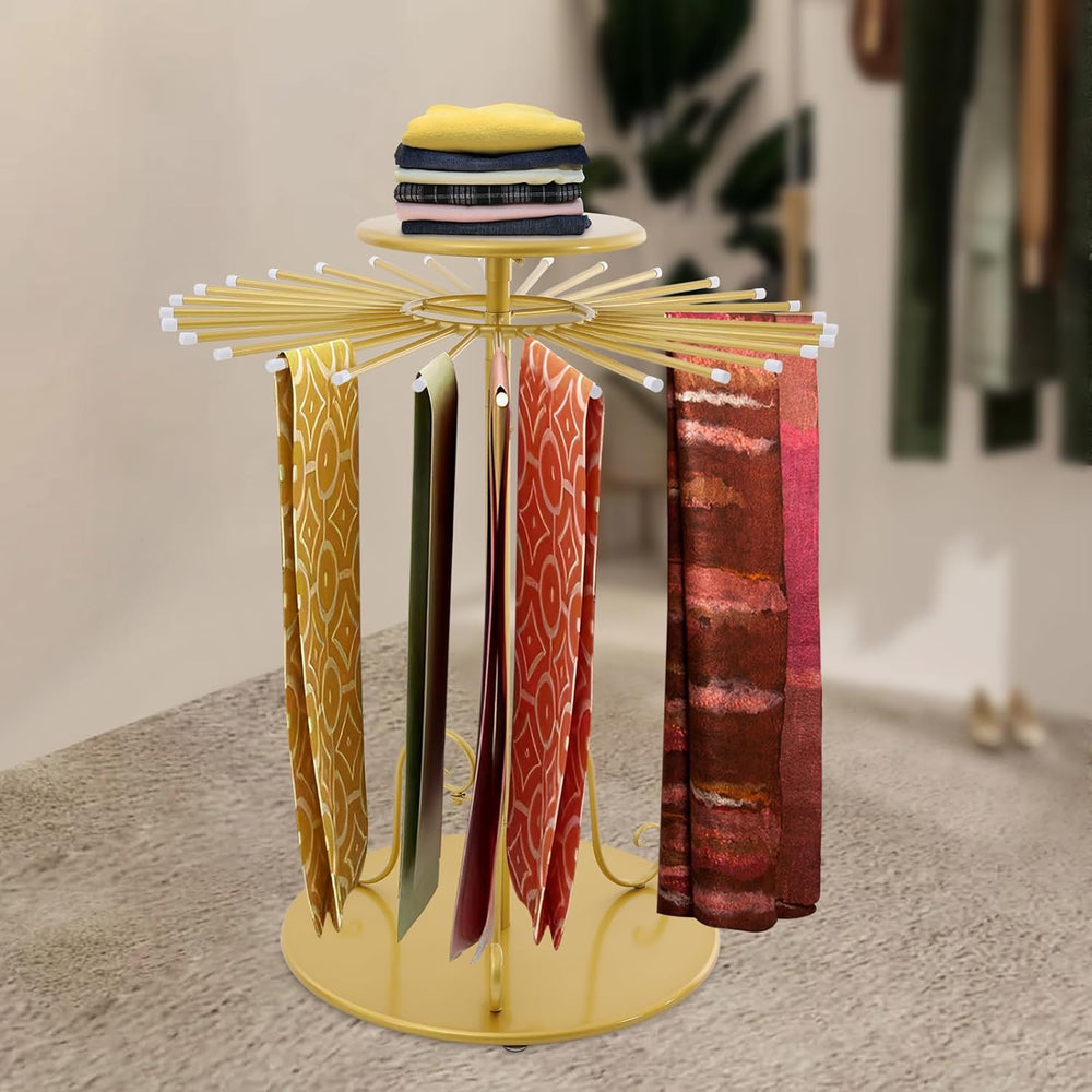 Golden Freestanding Scarf Display Rack with 30 Hanging Rods