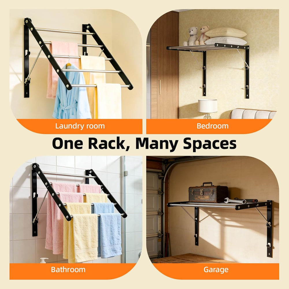 Wall Mounted Drying Rack, Foldable Laundry Rack, Adjustable Width, 60 lbs